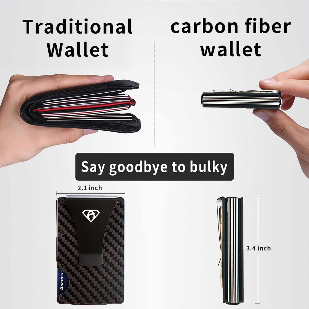 Ancocs Carbon Fiber Credit Card Holder with Metal Money Clip -NFC RFID Blocking
