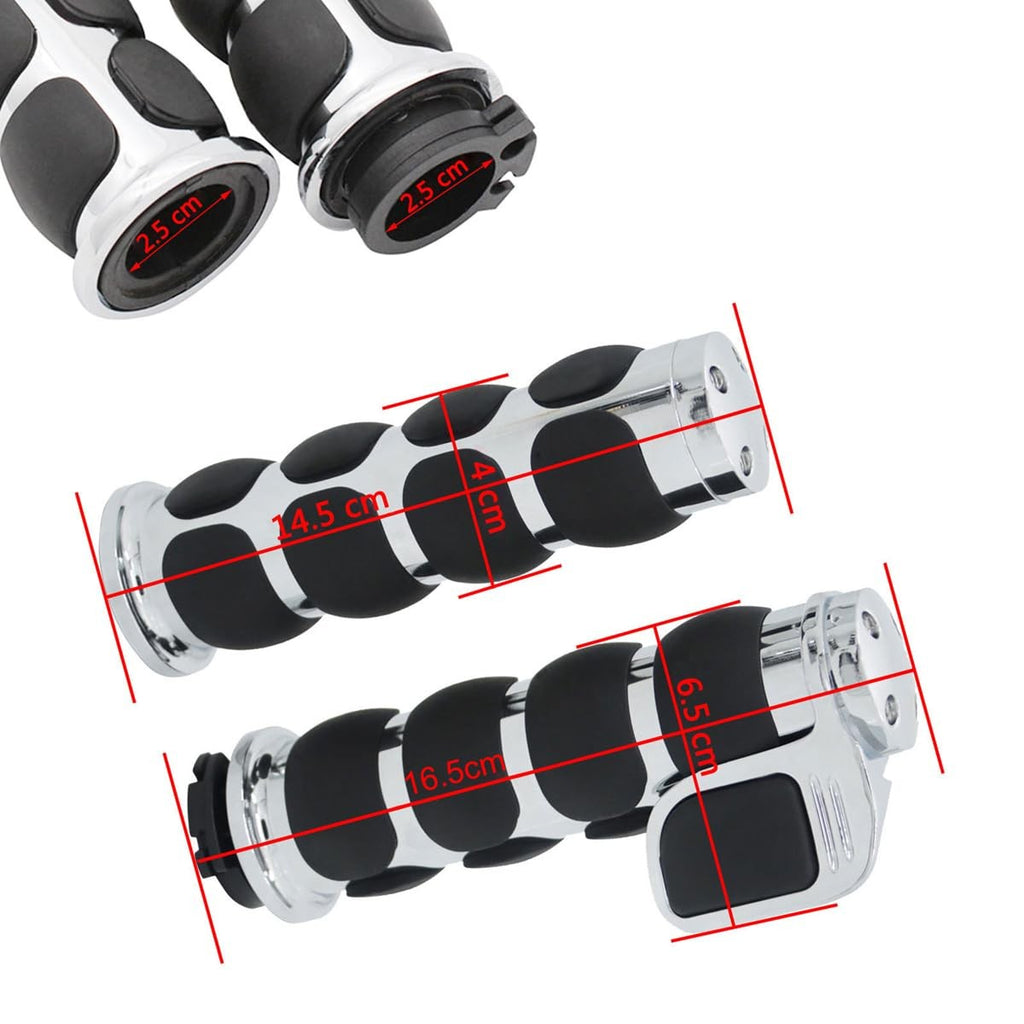 1" Chrome Billet Aluminium Comfortable Hand Grips Throttle Assistor Cruise