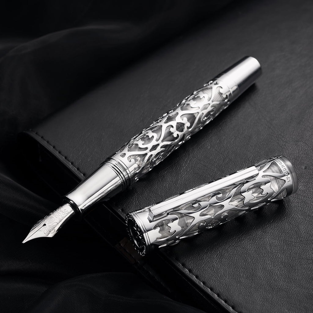 Hongdian D1 Piston Fountain Pen Extra Fine Nib, Hollow Skeleton & Resin Pen