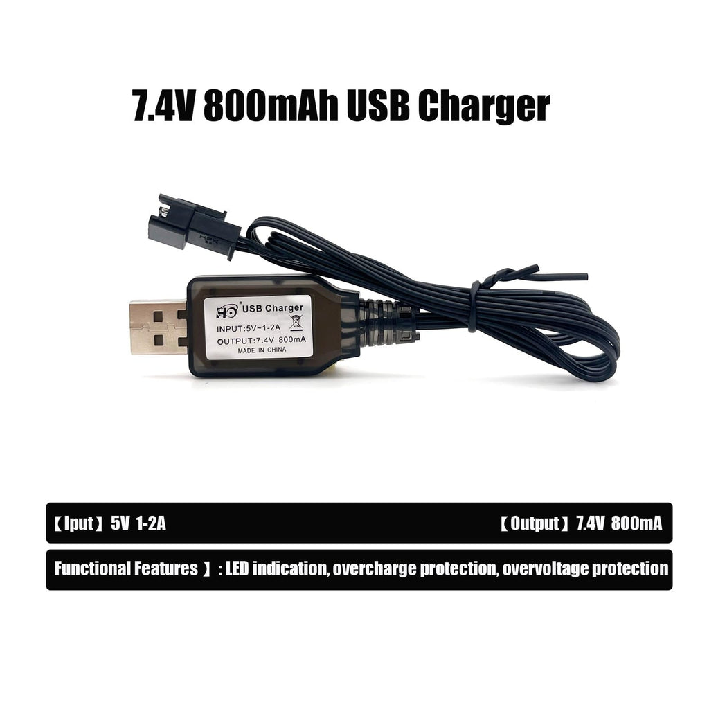 7.4V 500mAh SM-3P Plug 2S Li-ion Battery  USB Charger for RC Car Remote Control