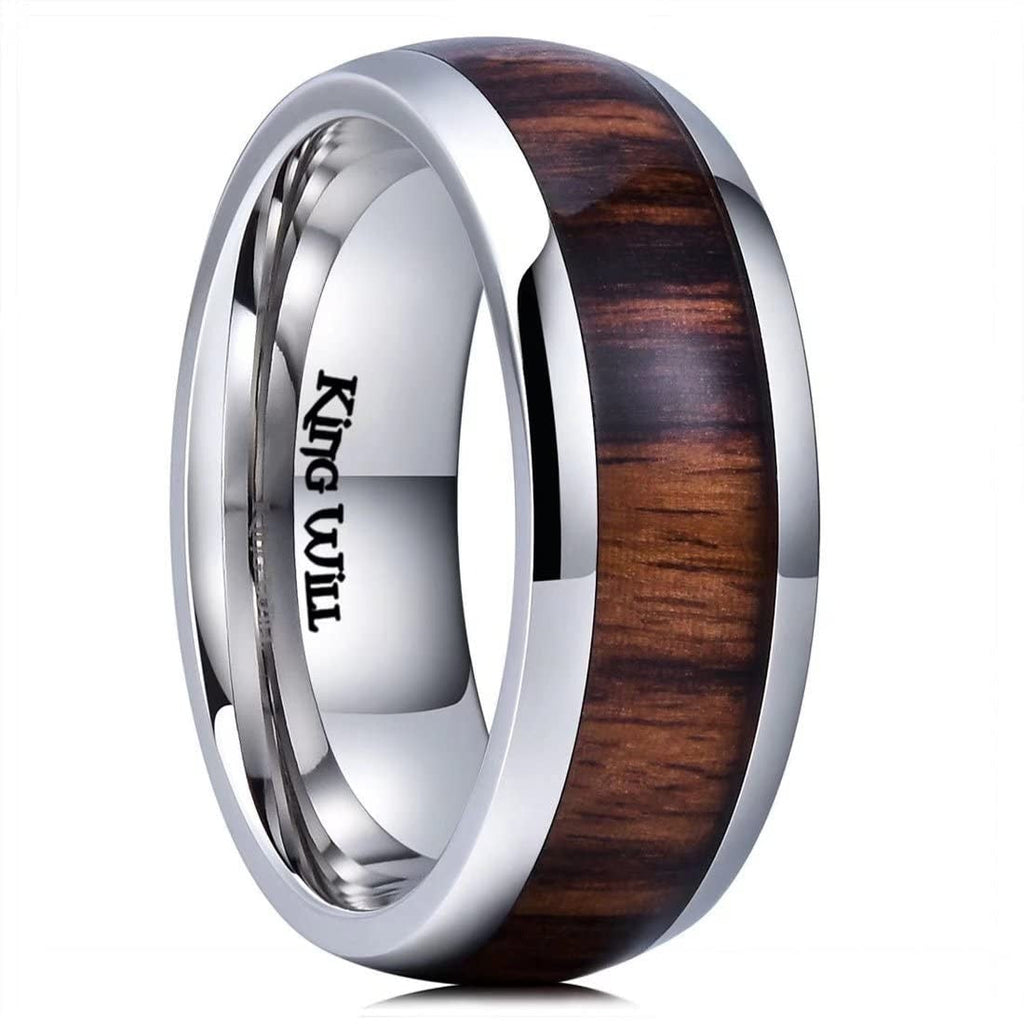 King Will NATURE 8mm Men's Titanium Wedding Ring with Real Wood Inlay – Size 7.5