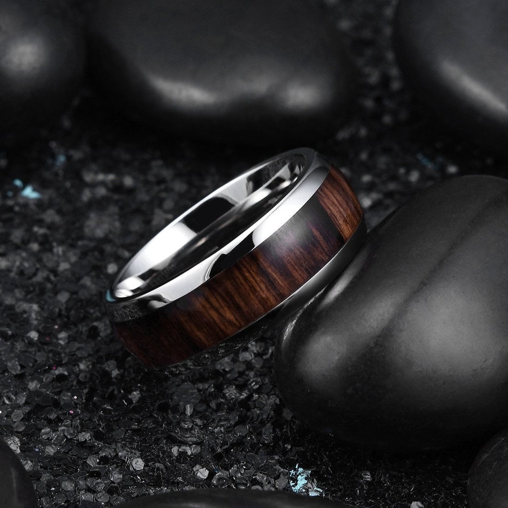 King Will NATURE 8mm Men's Titanium Wedding Ring with Real Wood Inlay – Size 7.5