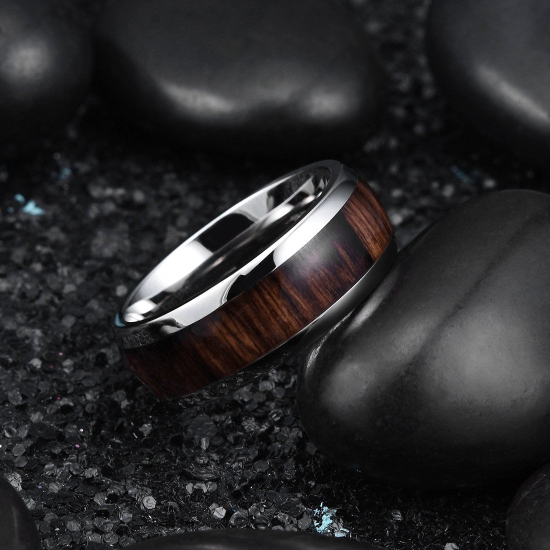 King Will NATURE 8mm Men's Titanium Wedding Ring with Real Wood Inlay – Size 7.5