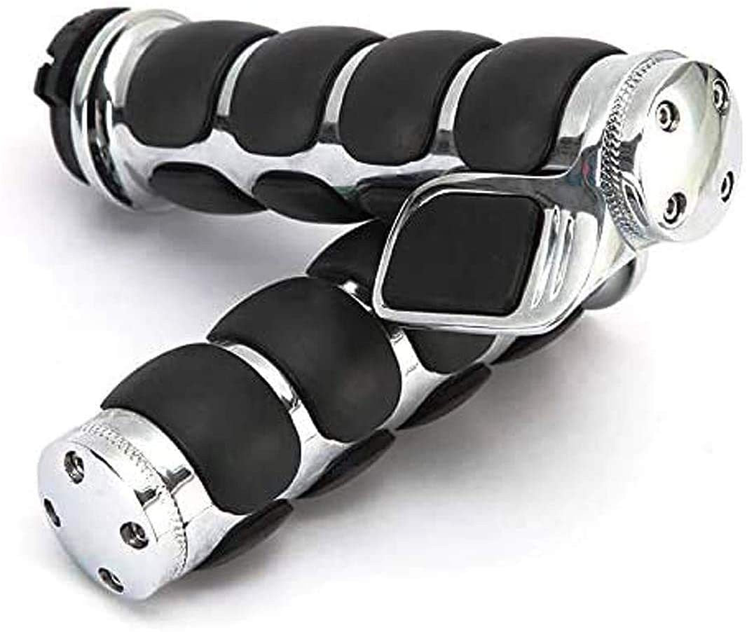 1" Chrome Billet Aluminium Comfortable Hand Grips Throttle Assistor Cruise