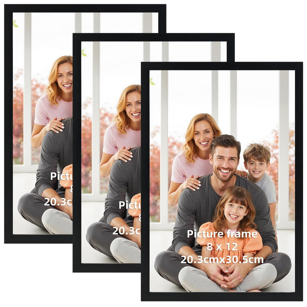 Photo Frame Pack of 3 8x12in Black – Wall or Tabletop