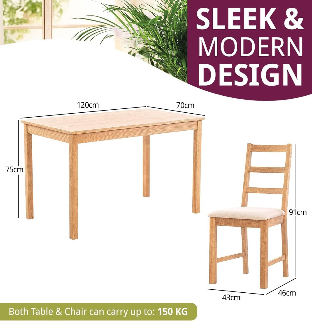 Oak Small Dining Table and Chairs Set 4, Rectangular
