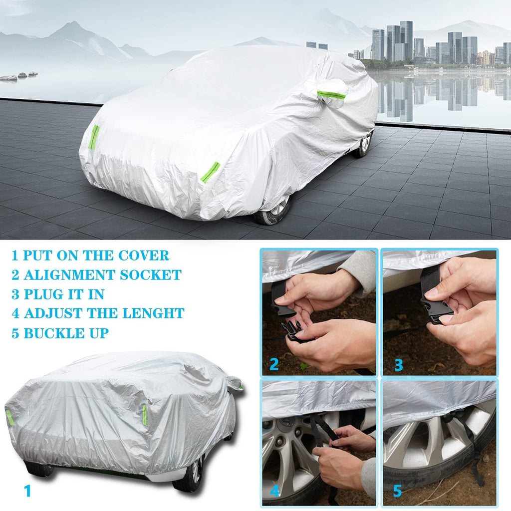 Universal Car Cover XL Waterproof Breathable with Mirror Pockets & Reflective