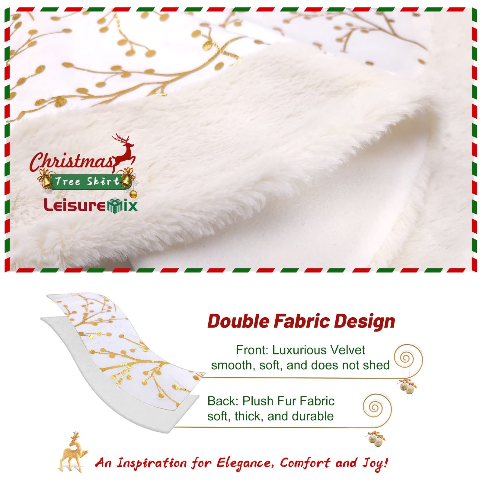 Leisuremix Christmas Tree Skirt 90cm Gold White Xmas Tree
