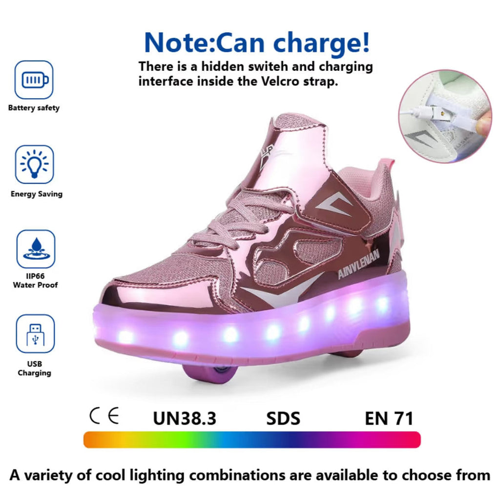 HUSKSWARE Kids Roller Shoes LED Light-Up Sneakers
