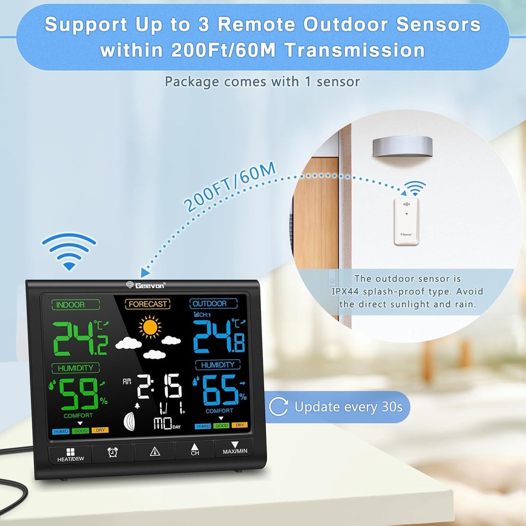 Wireless Weather Station Indoor Outdoor Digital Thermometer Weather Clock Sensor