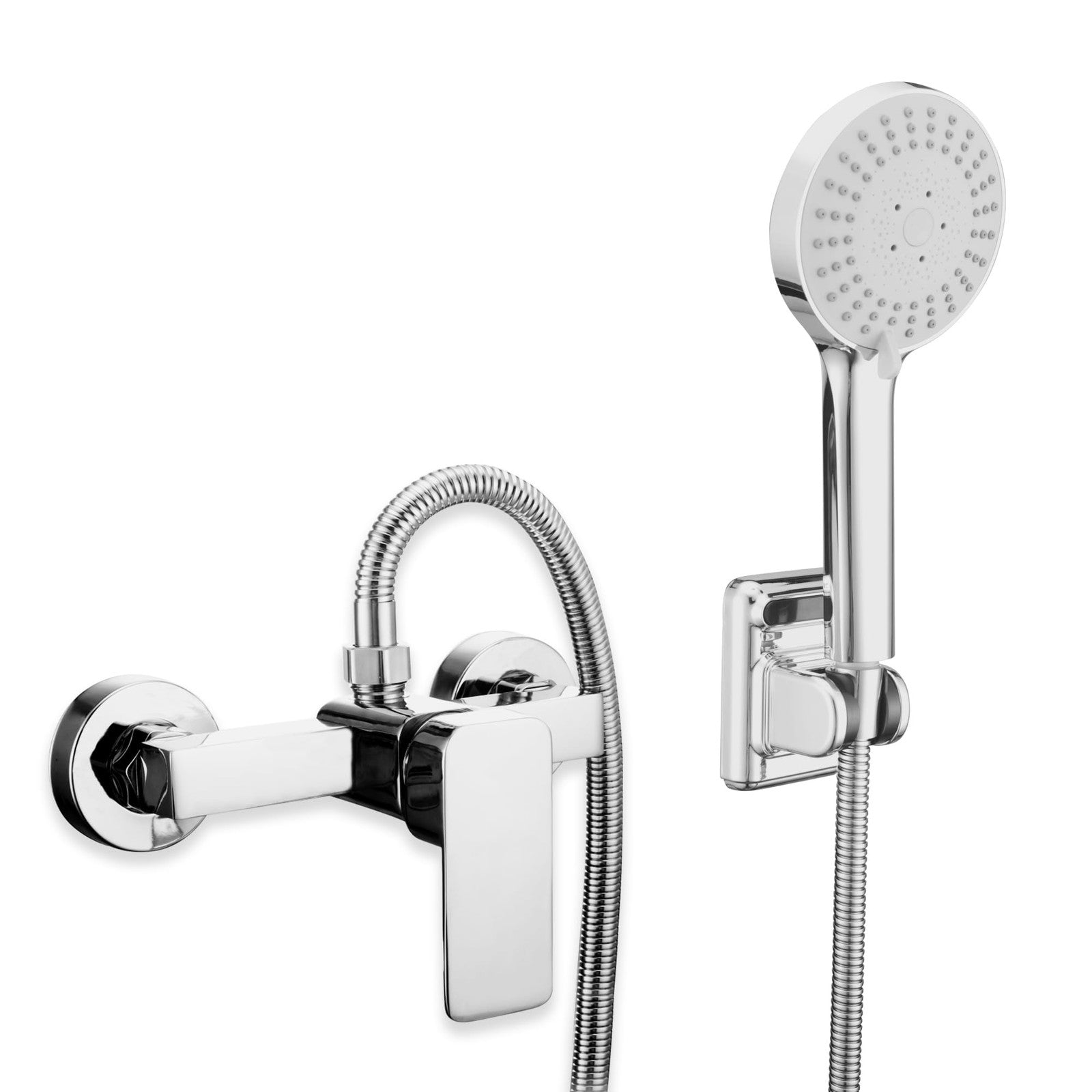 Wall-Mounted Shower Mixer Tap Set Chrome 3-Spray Head 1.5m Hose – G1/2"