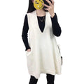 Women Loose Swing Chunky V-Neck Sweater Vests Oversized - Large