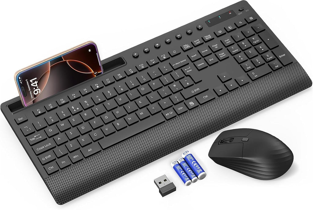 Wireless Keyboard and Mouse Combo, FullSize 2.4GHz Quiet Keyboard with WristRest