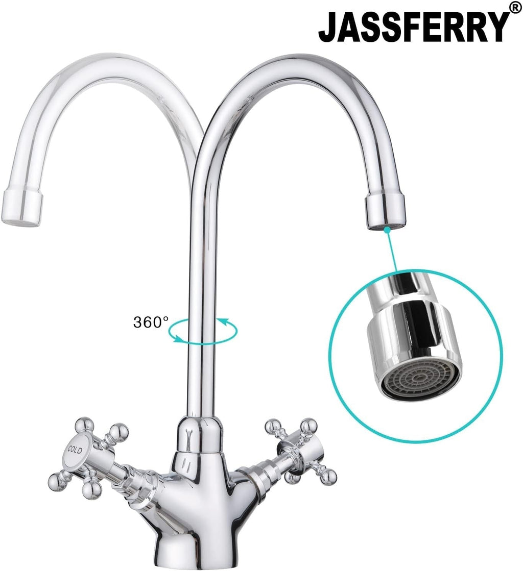 Swan Neck Kitchen Mixer Tap Monobloc Two Crosshead Handles Sink Basin Faucet