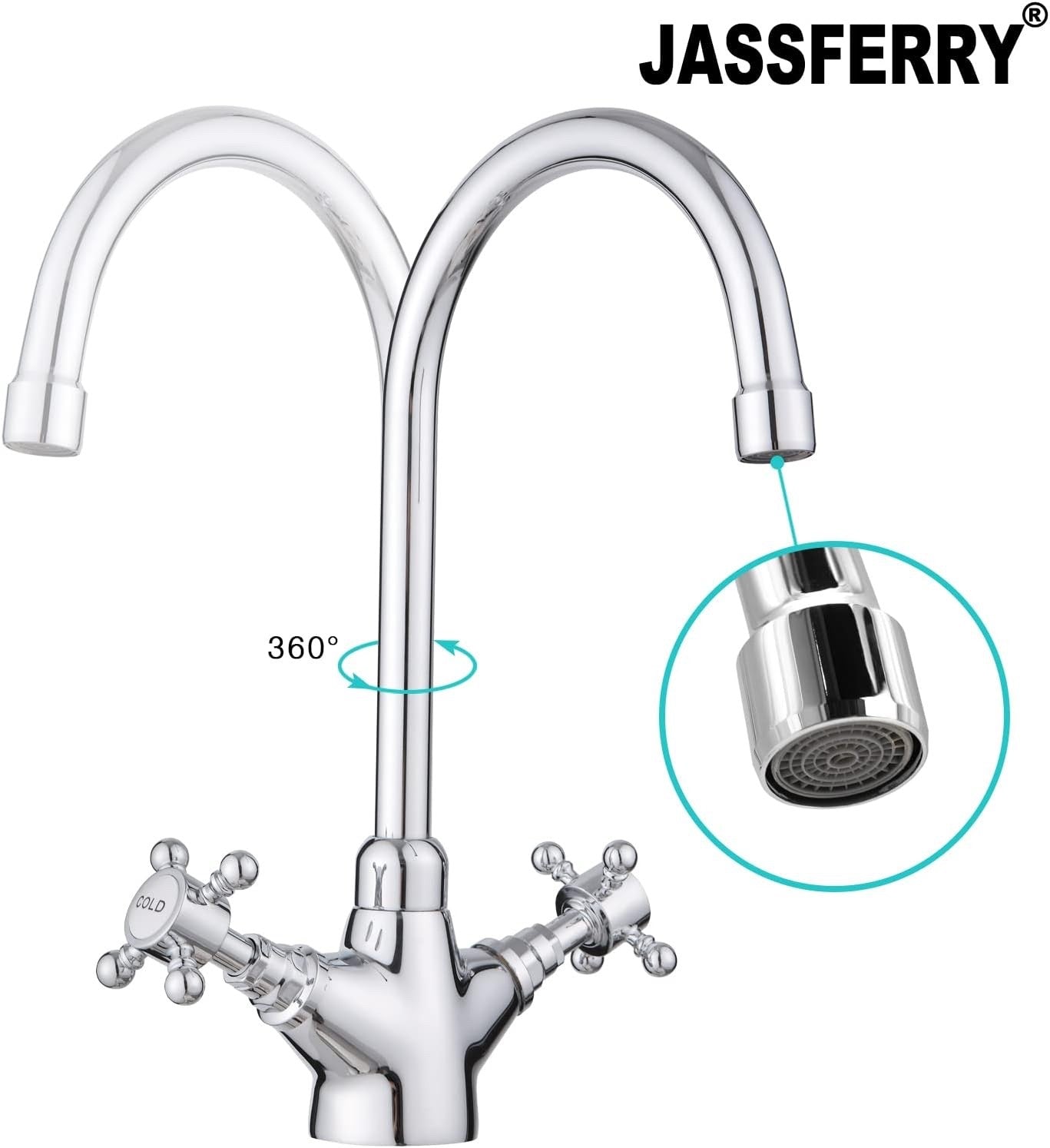 Swan Neck Kitchen Mixer Tap Monobloc Two Crosshead Handles Sink Basin Faucet