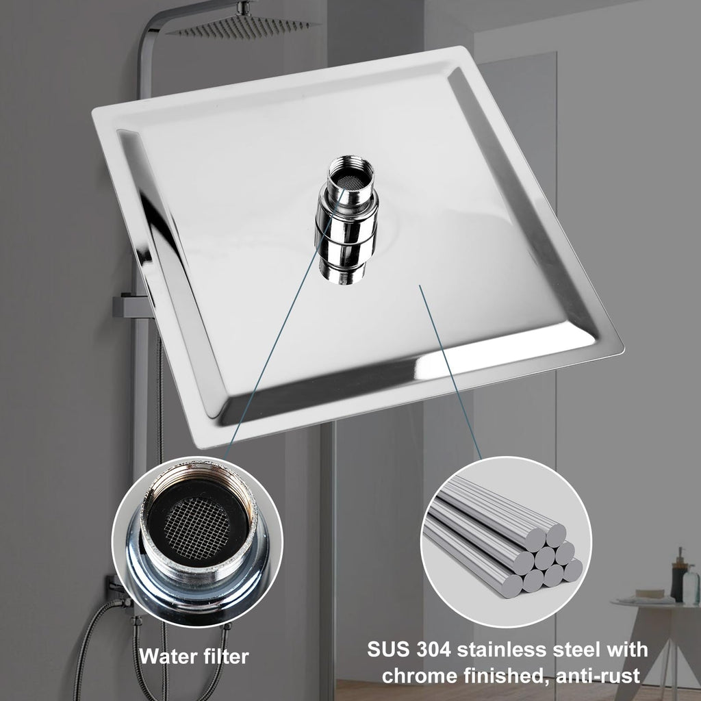 Rain Shower Head 12 inch Square Large Rainfall Overhead Fixed Shower Head