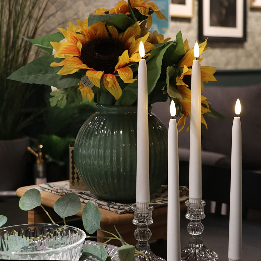Fanna Flameless Taper Candles with Timer, Battery Operated Real Wax Finished