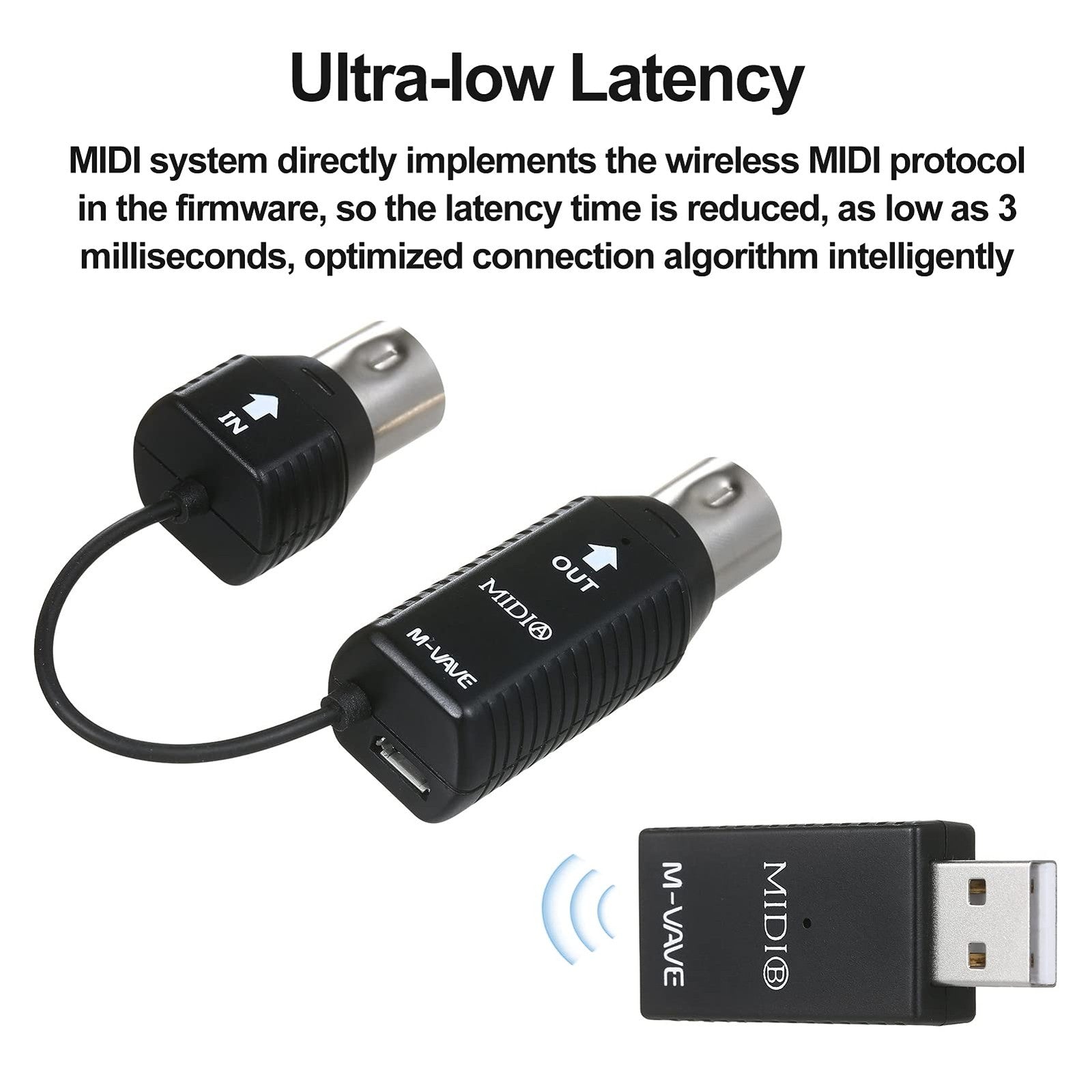 SHUAIGUO MS1 Mini Wireless MIDI Transmission System Adapter – Black