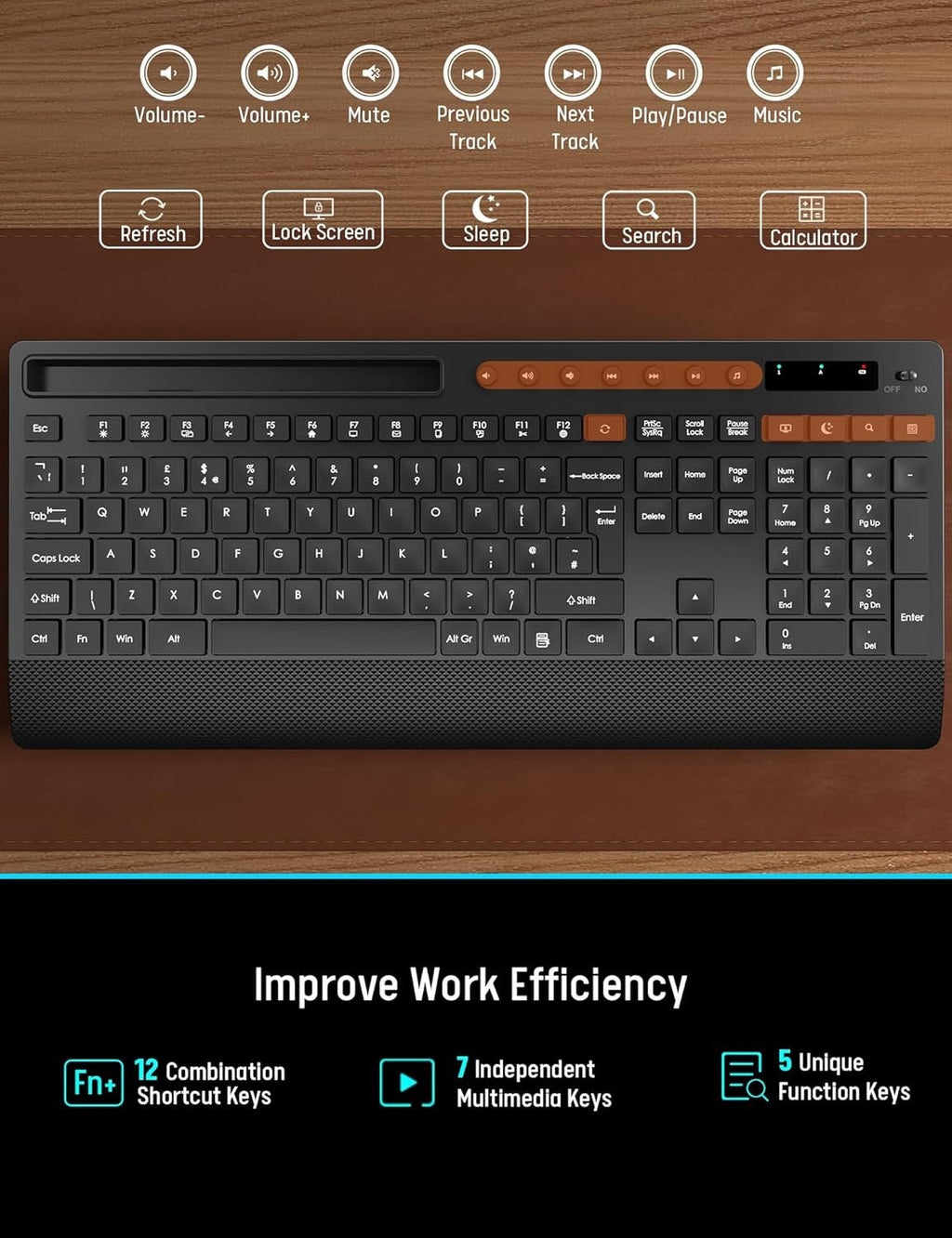 Wireless Keyboard and Mouse Combo, FullSize 2.4GHz Quiet Keyboard with WristRest
