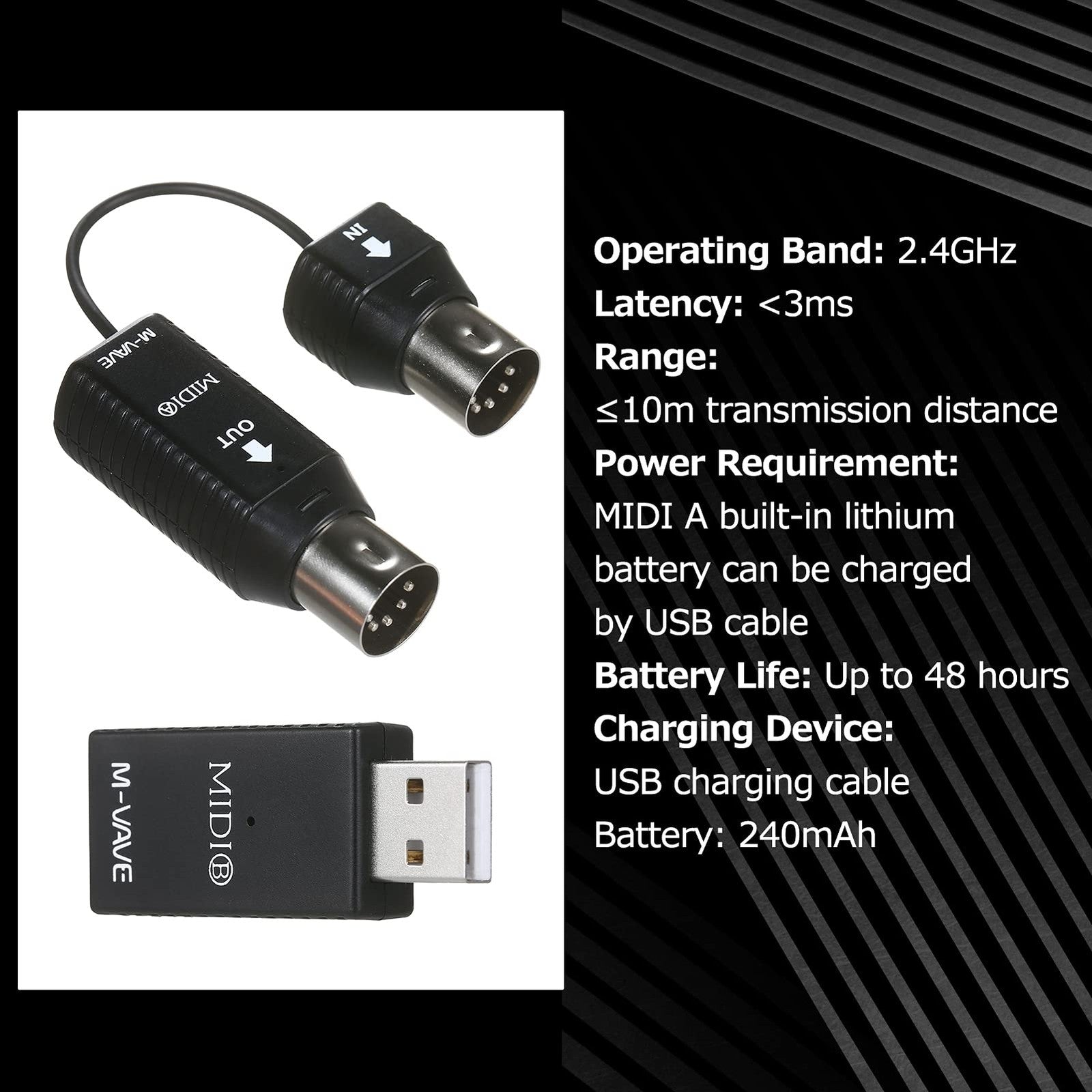 SHUAIGUO MS1 Mini Wireless MIDI Transmission System Adapter – Black