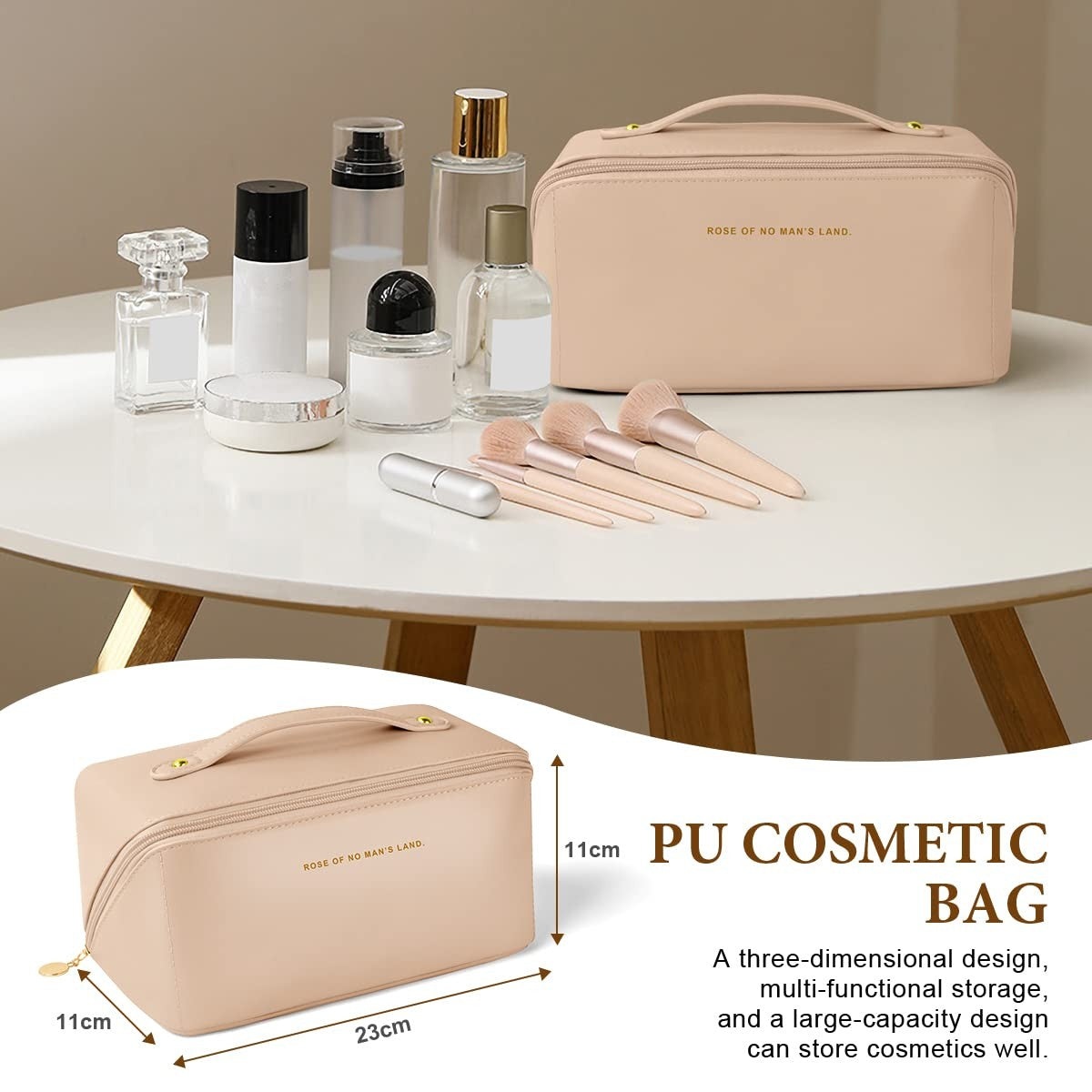 Aucuu Premium PU Cosmetic Bag Travel Bag, Large Capacity Waterproof Zipper bag