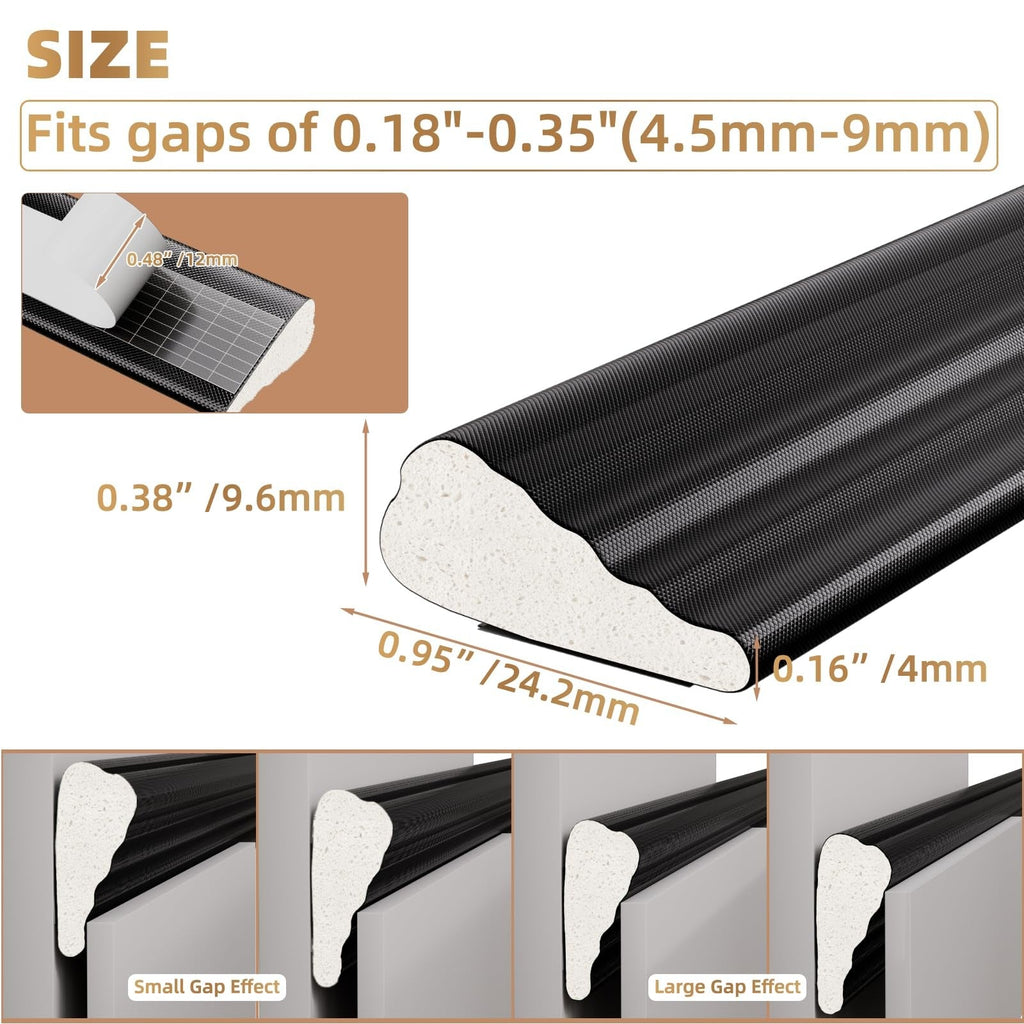 Esufeir 2Pack Wedge Draft Excluder Strips for Windows & Doors – Black 196 inches