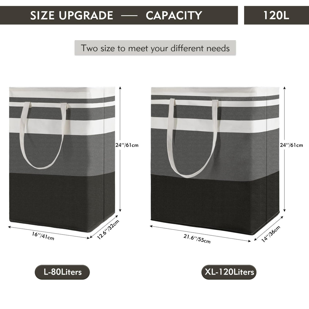120L 2-Pack Freestanding Laundry Basket with Extended Handle, Collapsible Large