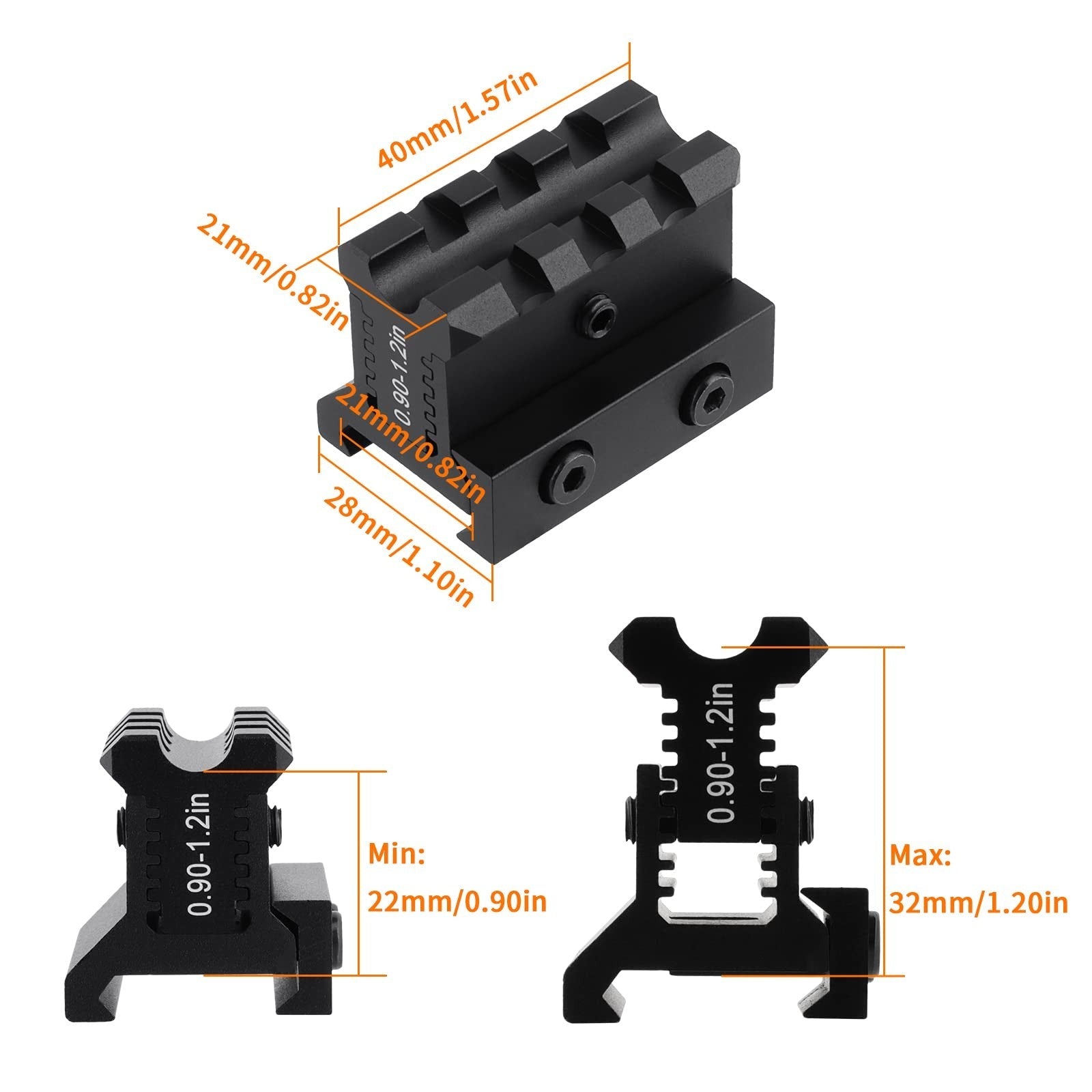 ToopMount Picatinny Riser Mount Rail Adjustable Height 0.9-1.2" Optic RiserMount