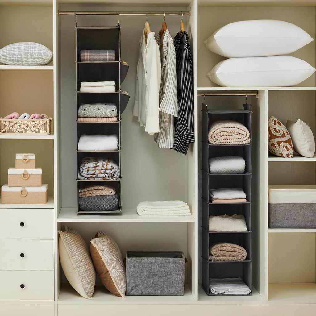 Hanging Closet Organiser 6 Shelves with Side Pockets – Grey