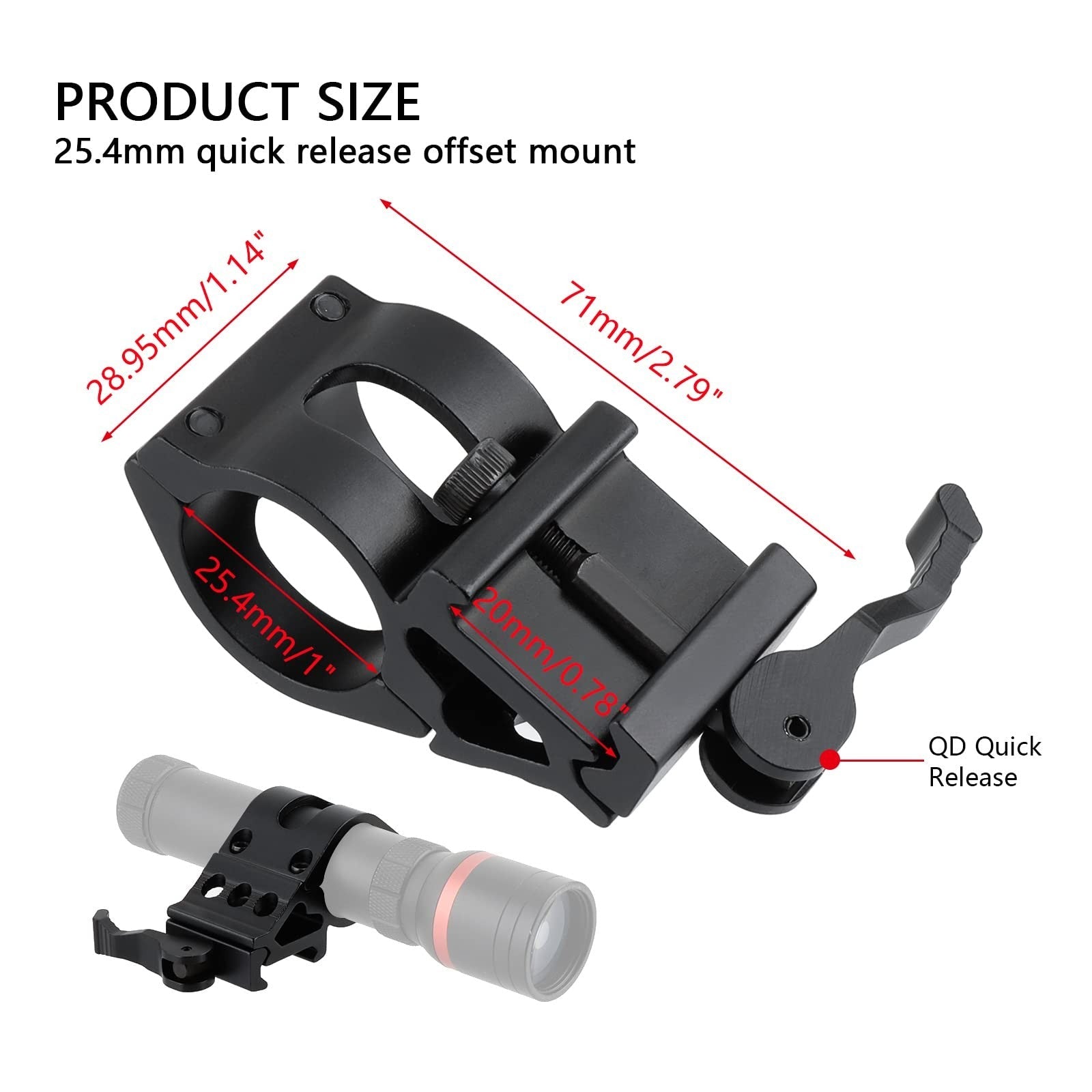 Ring Mount 25.4mm Angled Offset Low Profile QD Picatinny Rail for Flashlight