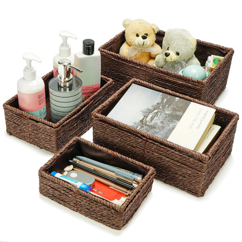 4 Pack of Brown Wicker Storage Baskets Natural Rattan Nesting Organiser set of 4