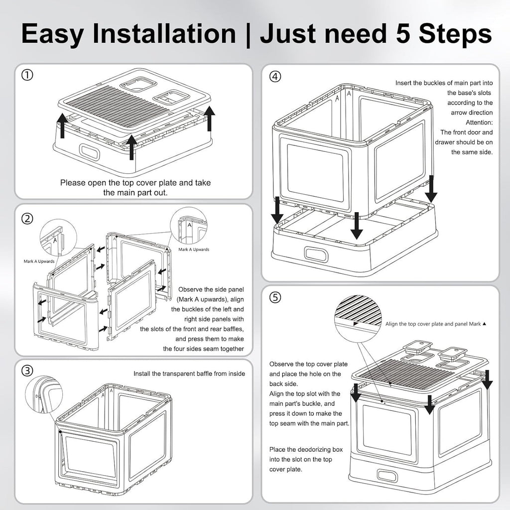Matchup Enclosed Stainless Steel Cat Litter Box with Lid & Drawer Design