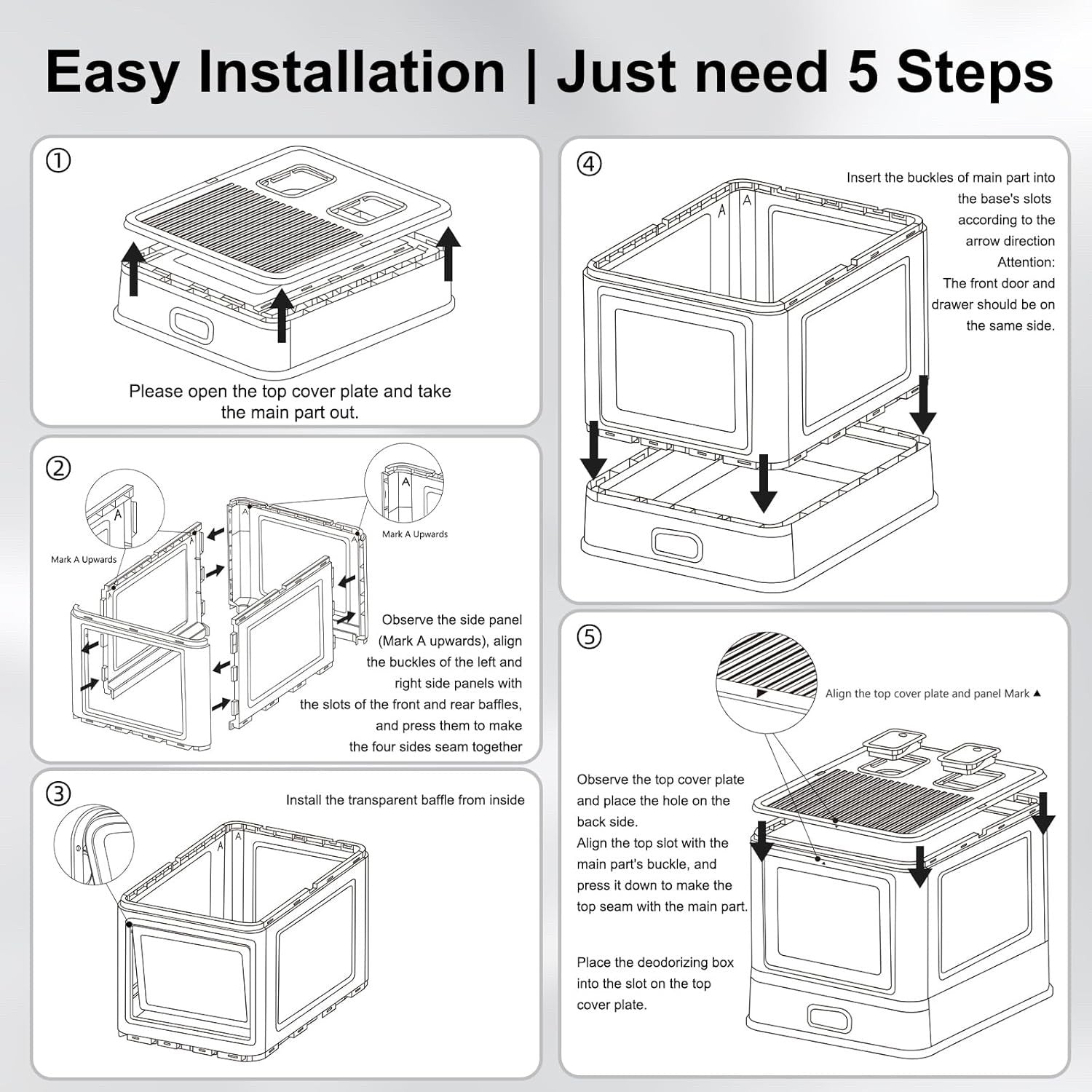Matchup Enclosed Stainless Steel Cat Litter Box with Lid & Drawer Design