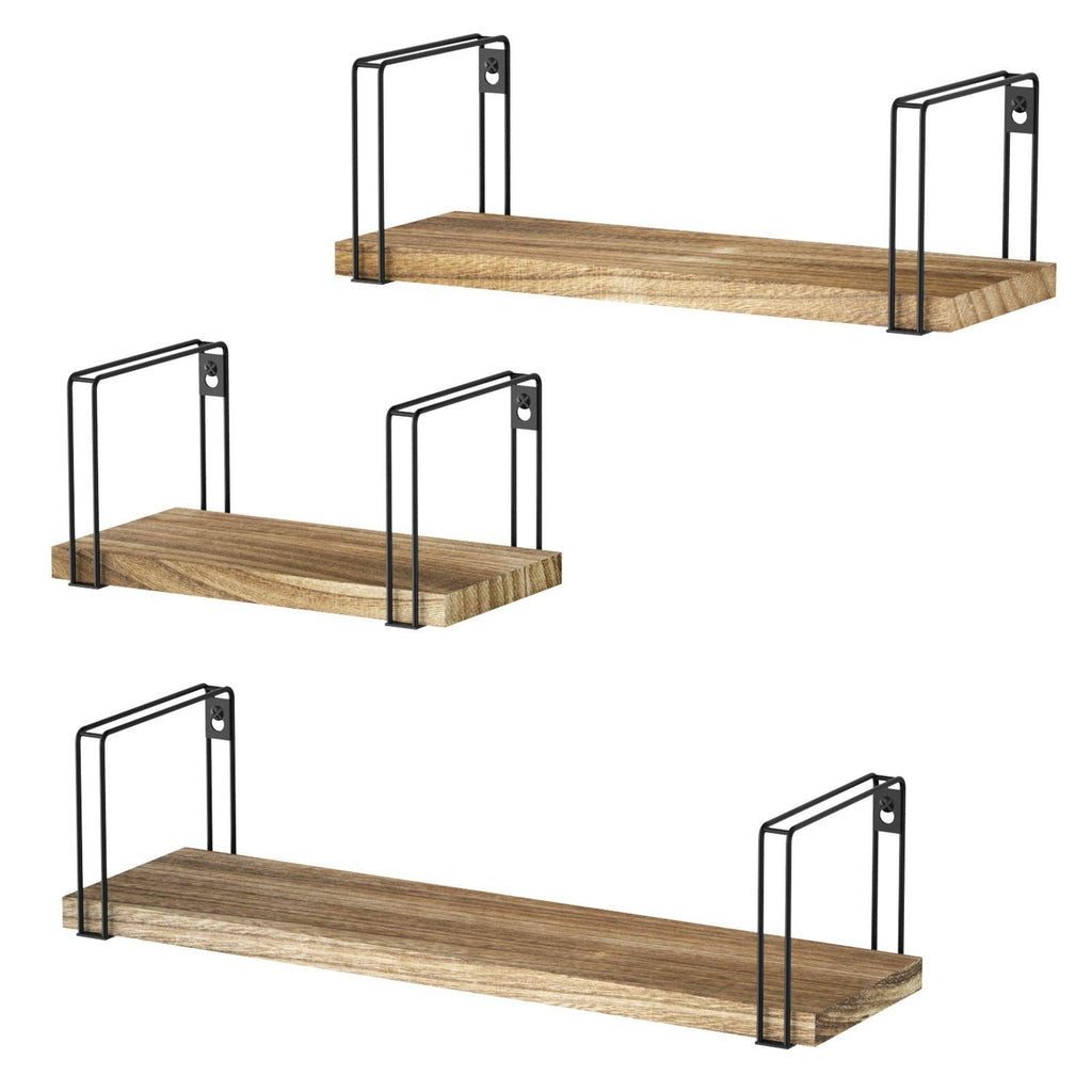 Rustic Floating Shelves, Decorative Wood Wall Set of 3, SRIWATANA