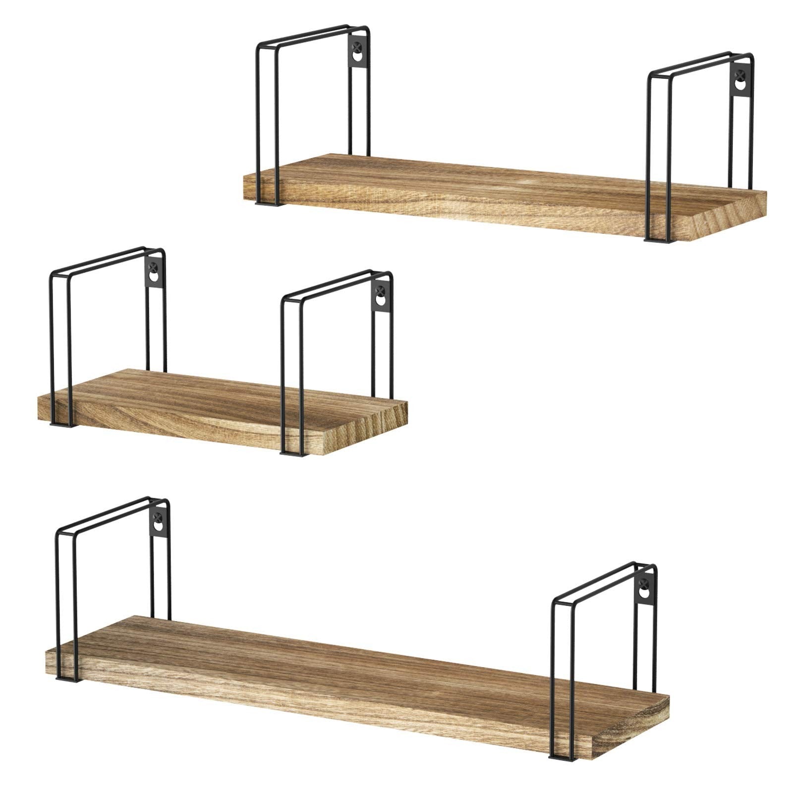 Rustic Floating Shelves, Decorative Wood Wall Set of 3, SRIWATANA
