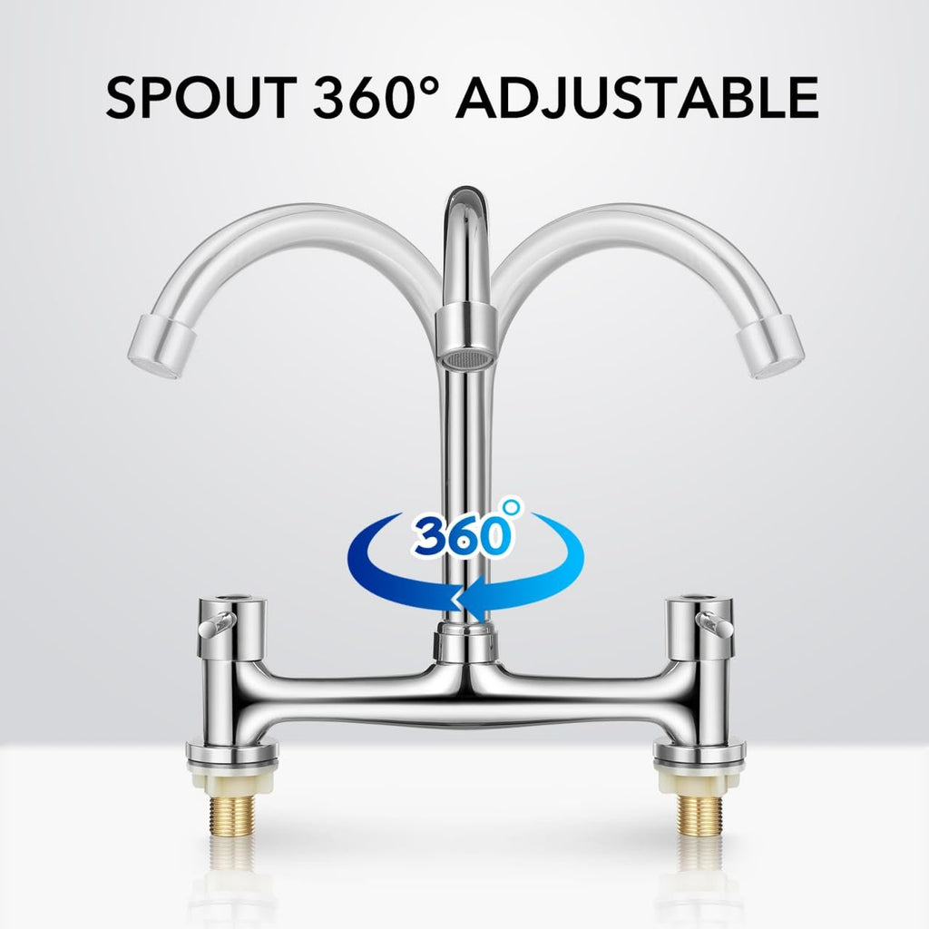 Hemobllo Double Mixer Tap Bathroom Sink Bridge Kitchen Double hole 360° Swivel