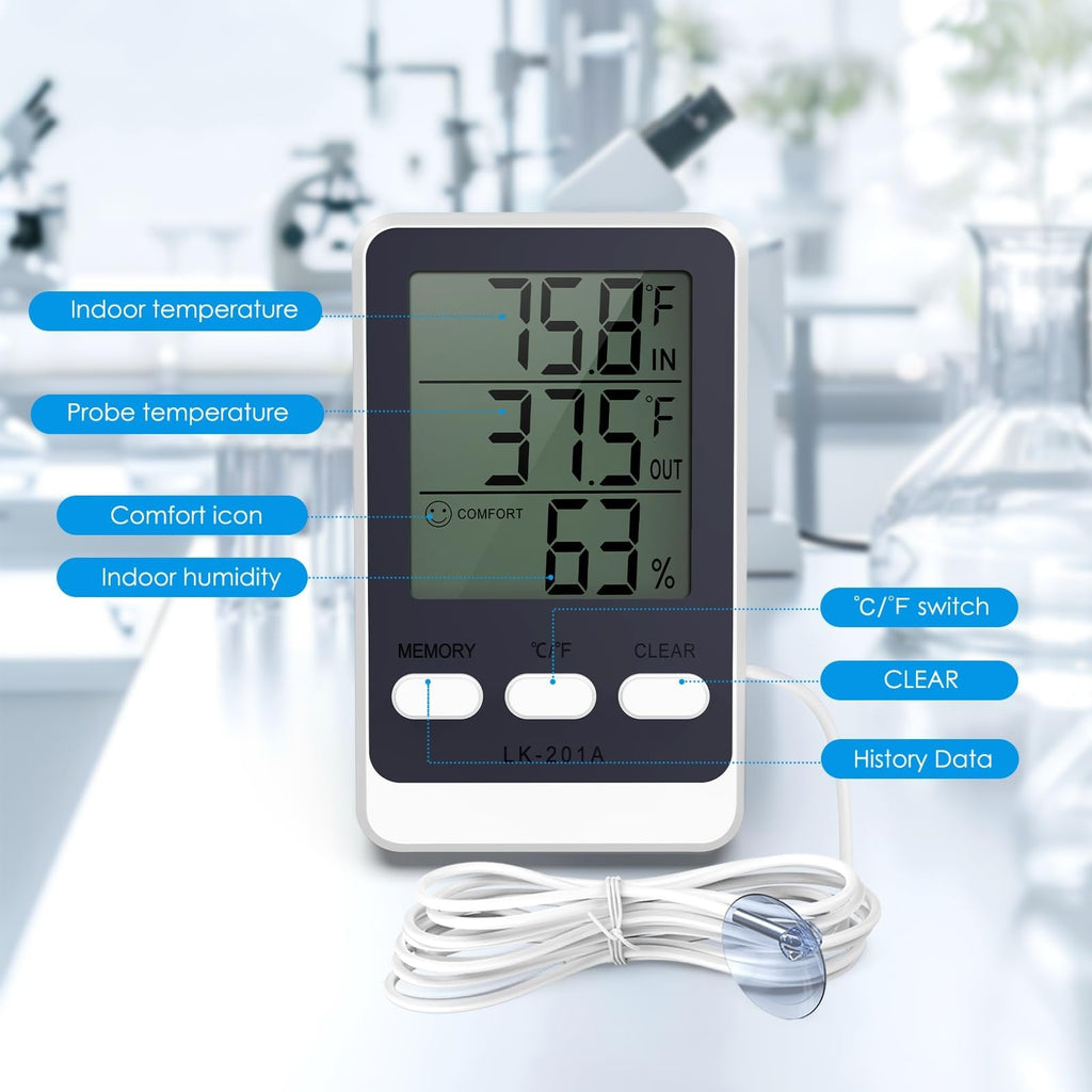 Brifit Digital Refrigerator Thermometer Waterproof Probe - MIN/MAX Recording