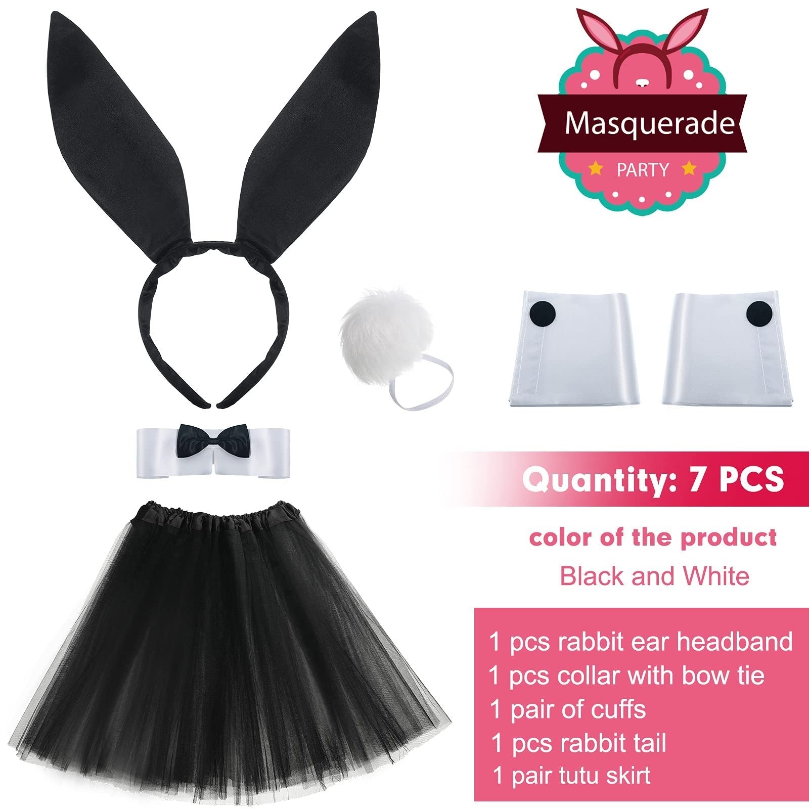 Women's Bunny Costume Set Rabbit Ears Headband & Tutu Skirt – Black