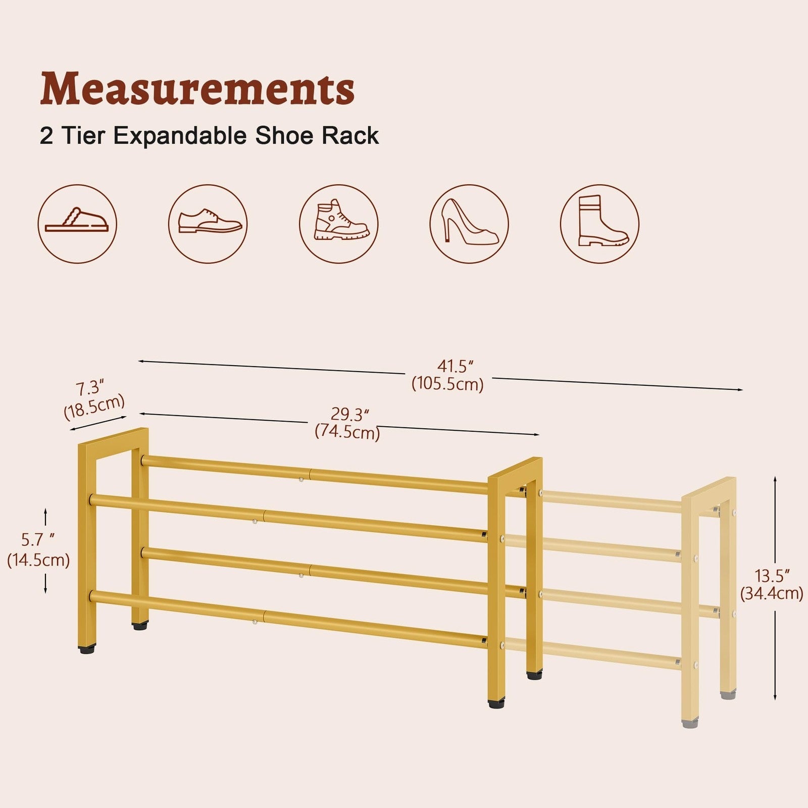FAVOOSTY 2 Tier Shoe Rack Extendable Metal Storage Organizer