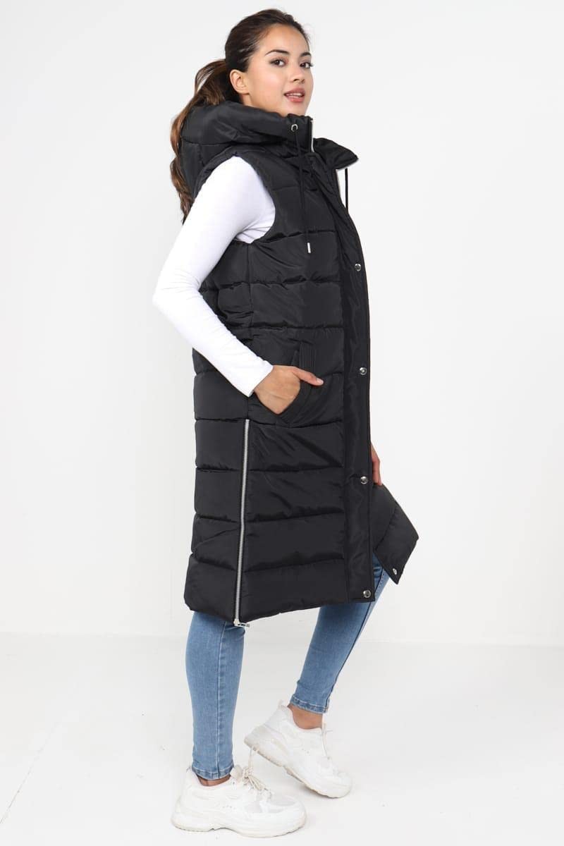 Top Fashion18 Ladies Padded Gilet Longline Hooded Jacket Quilted Winter Wear -L