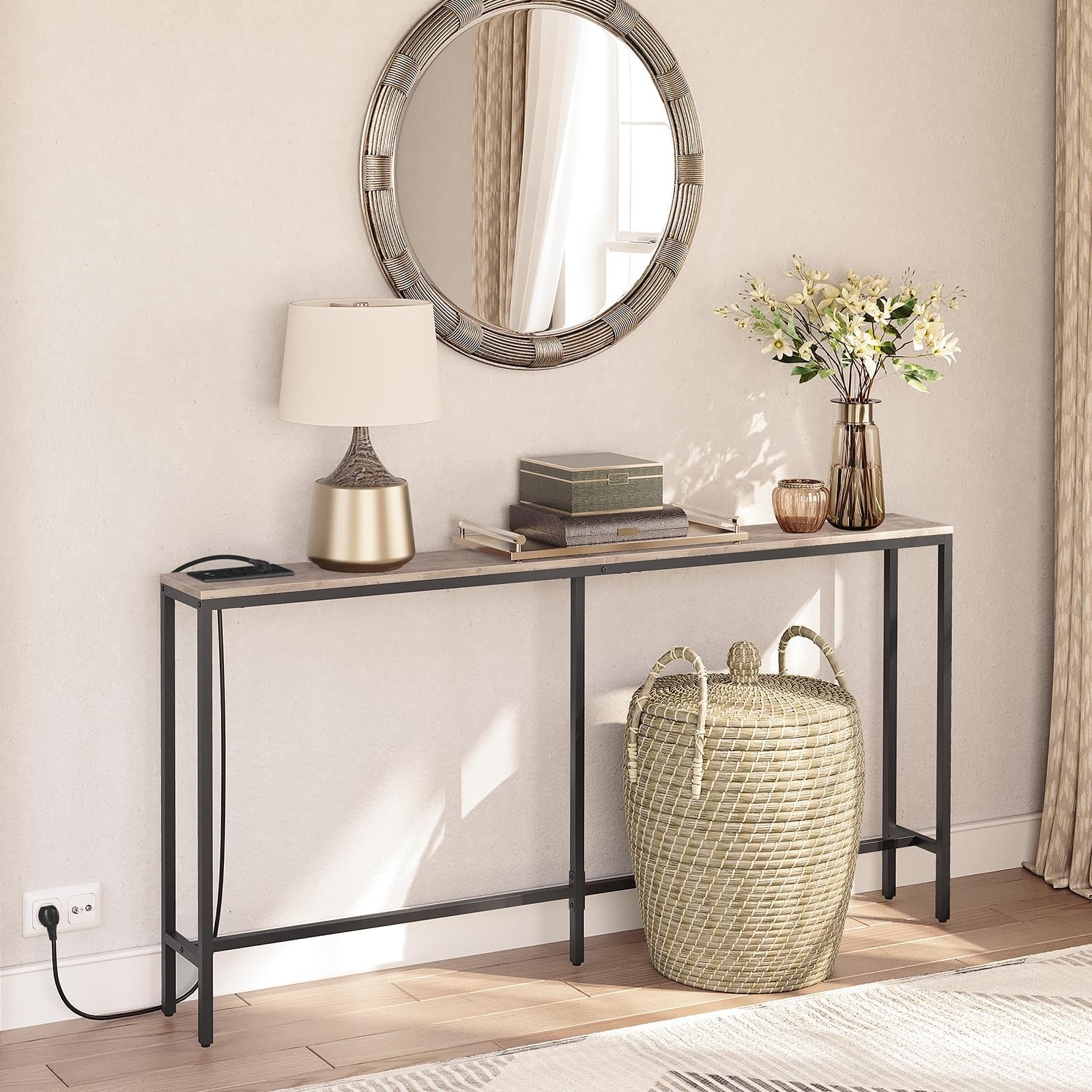 Console Table 160cm with Power Outlet & USB Ports - Industrial