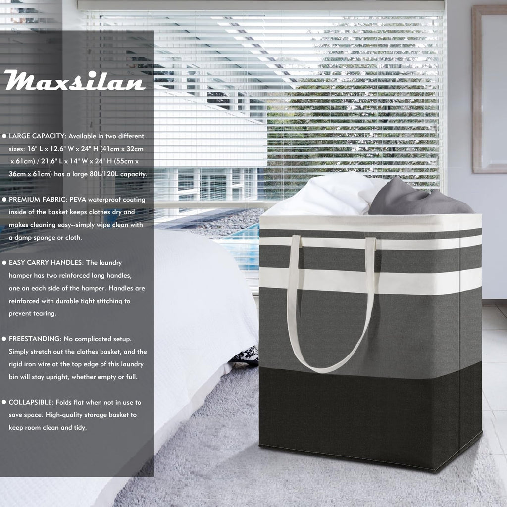 120L 2-Pack Freestanding Laundry Basket with Extended Handle, Collapsible Large