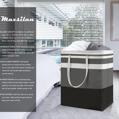 120L 2-Pack Freestanding Laundry Basket with Extended Handle, Collapsible Large