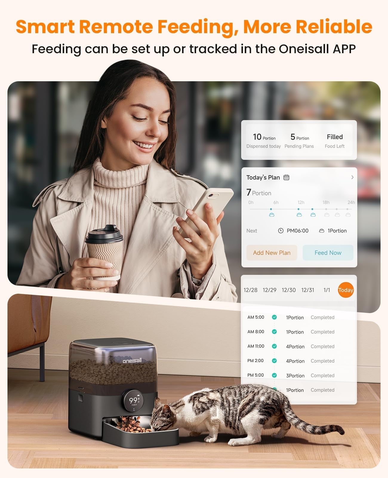 Oneisall 3L Battery Operated Automatic Cat Feeder