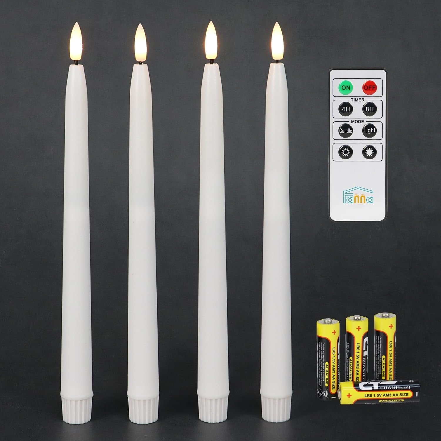 Fanna Flameless Taper Candles with Timer, Battery Operated Real Wax Finished