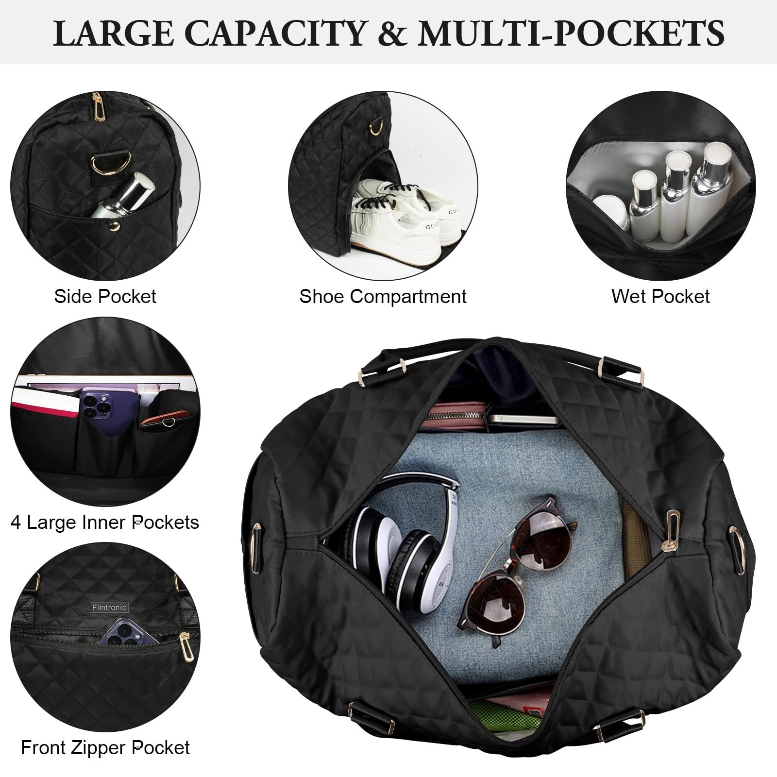 Travel Duffel Gym Bag Foldable Weekend Hand Luggage with Wet/Dry Separation