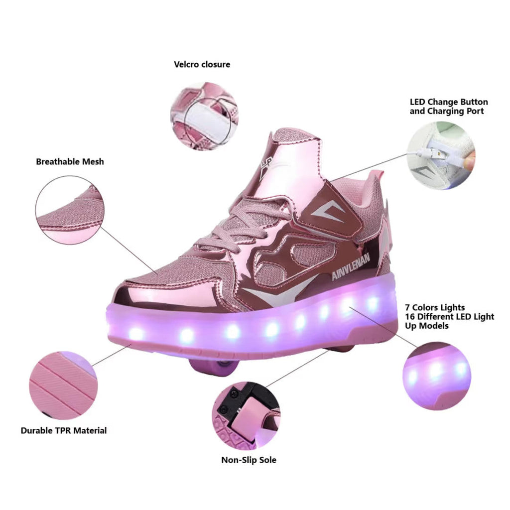 HUSKSWARE Kids Roller Shoes LED Light-Up Sneakers