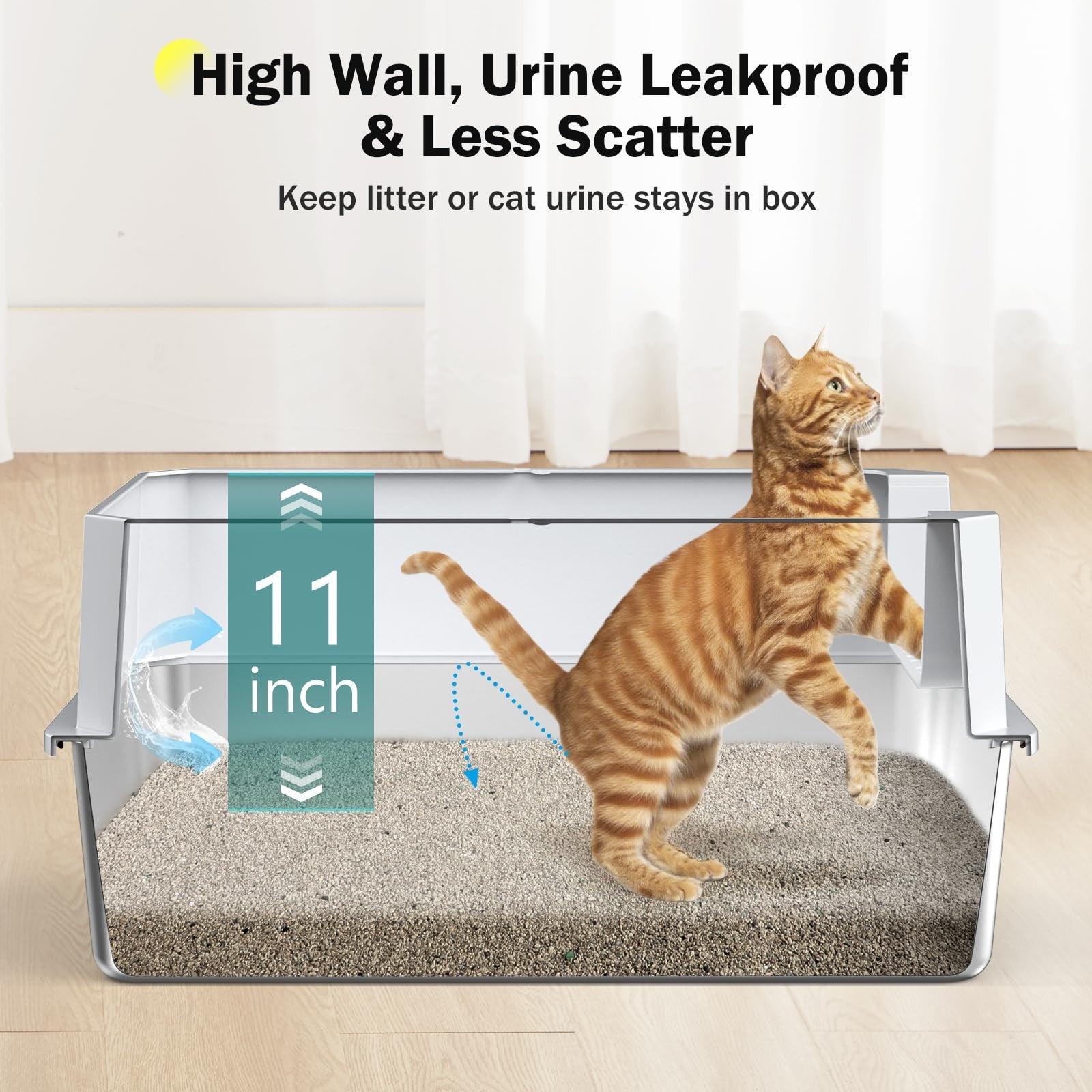 MIXJOY XL Stainless Steel Cat Litter Tray with Lid 37 L Extra Large Metal Box