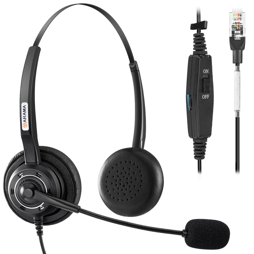 Arama RJ9 Telephone Headset with Microphone Noise Cancelling Office RJ9
