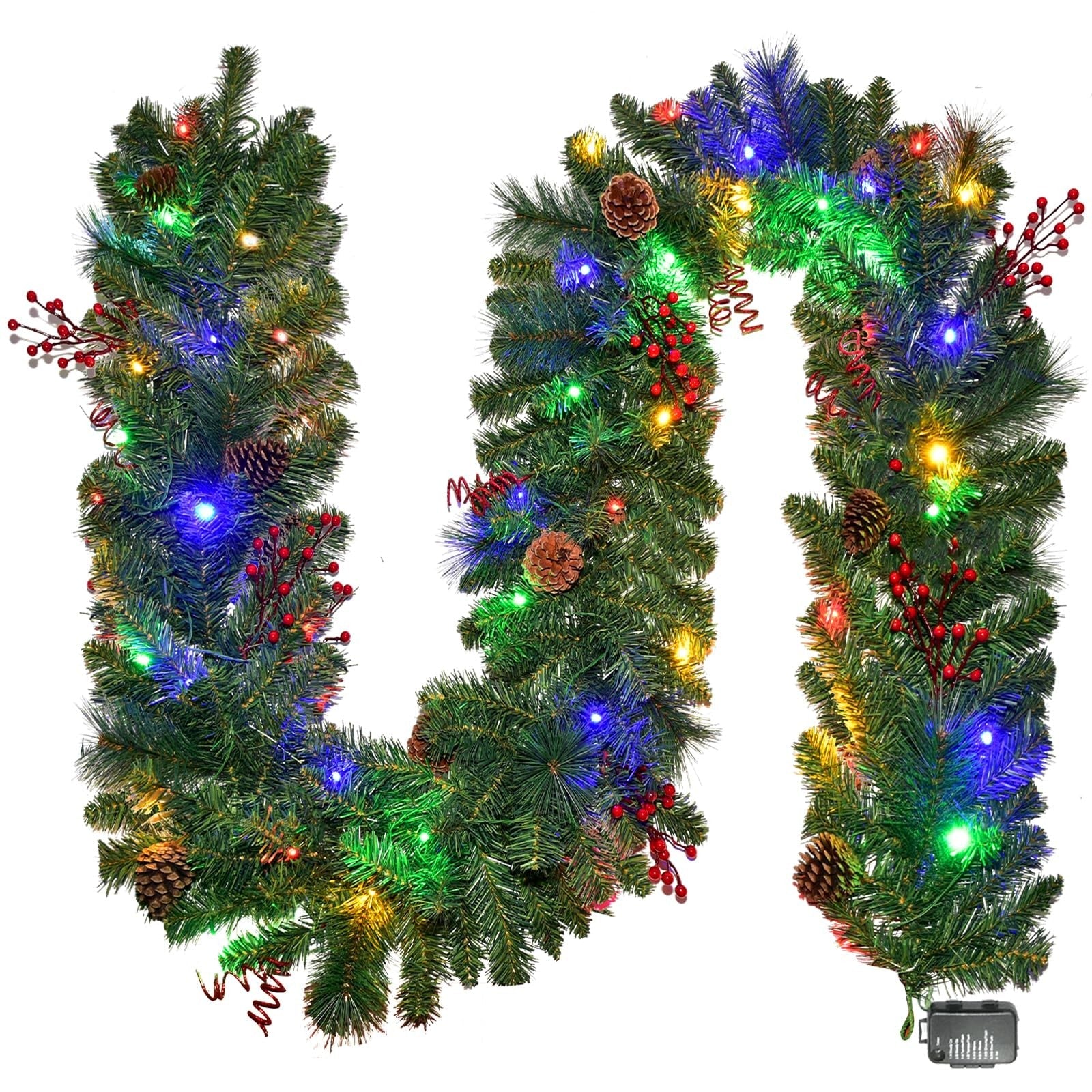 Christmas Garland With Lights 9FT, Battery Powered 8 Lighting Modes 50 LED Light